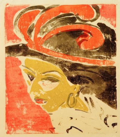 Testa di cocotte con cappello piumato da Ernst Ludwig Kirchner