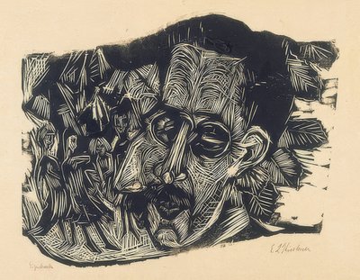 Testa del Dr. Ludwig Binswanger e bambine. 1917/18 da Ernst Ludwig Kirchner