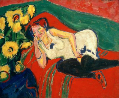 Donna sdraiata in camicia bianca da Ernst Ludwig Kirchner