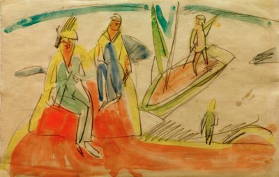 Persone e barca sulla spiaggia da Ernst Ludwig Kirchner