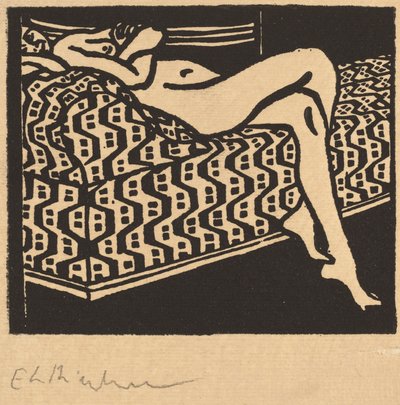 Ragazza nuda sdraiata su un divano da Ernst Ludwig Kirchner