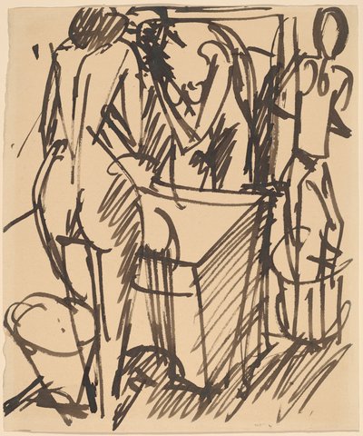 Nudo con uno specchio, in piedi davanti a un lavandino da Ernst Ludwig Kirchner
