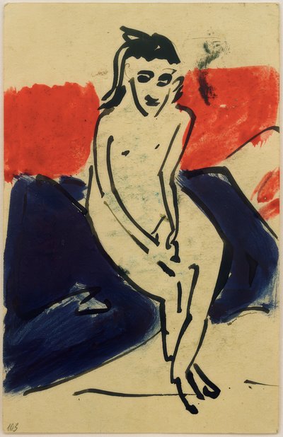 Cartolina a Erich Heckel del 30.6.1910 (Marzella nuda seduta) da Ernst Ludwig Kirchner