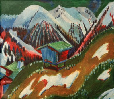 Scioglimento della neve. Paesaggio montano con capanna alpina da Ernst Ludwig Kirchner