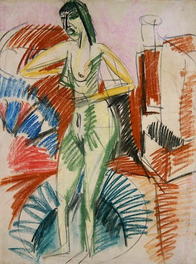 Nudo Femminile in Piedi, in una Vasca da Ernst Ludwig Kirchner