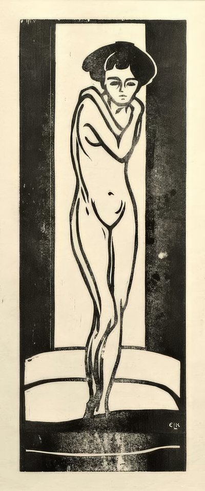 Ragazza nuda in piedi con le braccia incrociate da Ernst Ludwig Kirchner