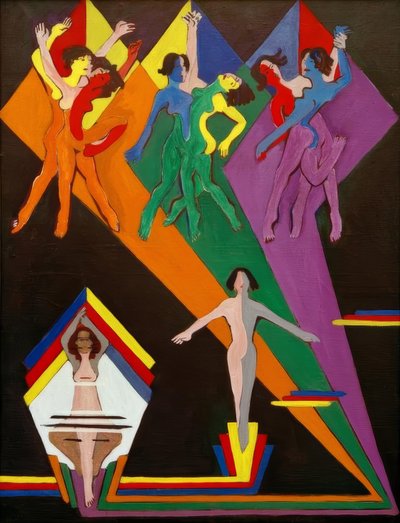 Ragazze danzanti in raggi colorati da Ernst Ludwig Kirchner