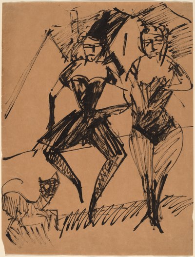 Due ballerini con un gatto da Ernst Ludwig Kirchner