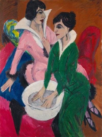 Due donne vicino a un lavandino. Le sorelle, 1913 da Ernst Ludwig Kirchner