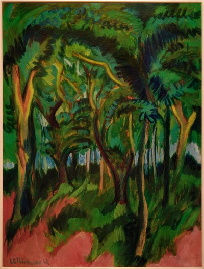 Interno del bosco con primo piano rosa da Ernst Ludwig Kirchner