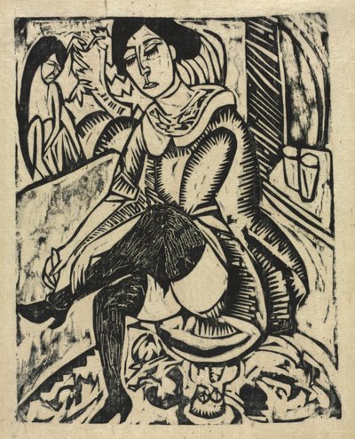 Donna che si mette le scarpe da Ernst Ludwig Kirchner