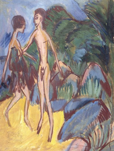Giovane e Ragazza Nuda sulla Spiaggia; Nackter Jungling und Madchen am Strand, 1913 da Ernst Ludwig Kirchner