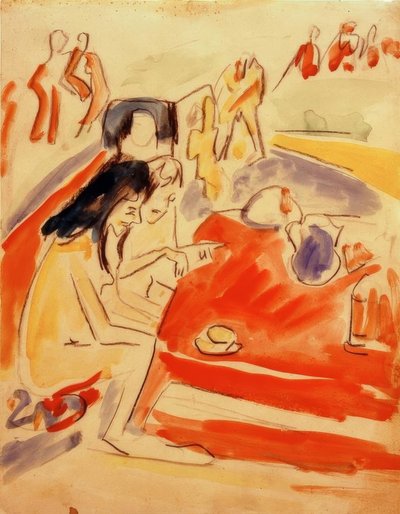 Due ragazze sedute al tavolo da Ernst Ludwig Kirchner