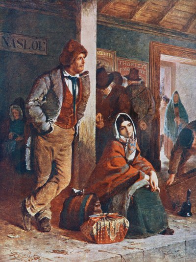 Emigranti irlandesi alla stazione di Ballinasloe mentre si recano a Galway, in Irlanda, per imbarcarsi verso l