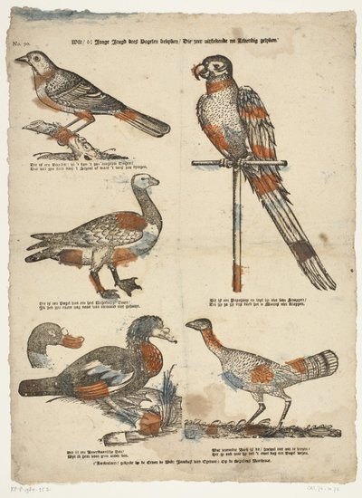 Wilt / ô! giovane gioventù guarda questi uccelli / Che molto eccellono nel somigliare al vivo da Erven de Weduwe Jacobus van Egmont