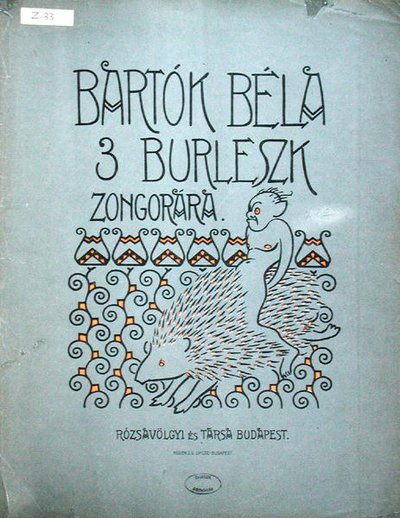 Copertina di uno spartito per tre burlesche per pianoforte di Bela Bartok (1912) da Ervin Voit