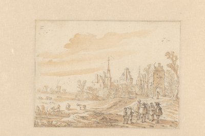 Paesaggio con un gruppo di persone e un castello da Esaias van de Velde (possibly)
