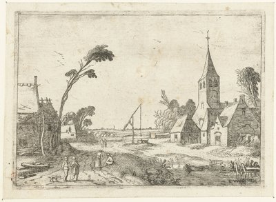 Veduta del villaggio con fattorie, chiesa e pozzo (Liggende landschappen) da Esaias van de Velde