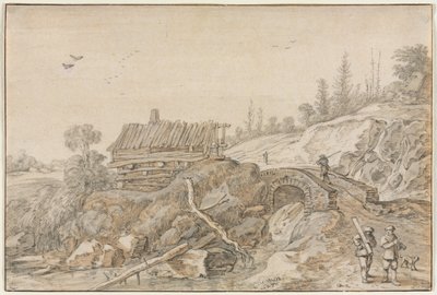 Paesaggio collinare con capanna accanto a un ruscello da Esaias van de Velde