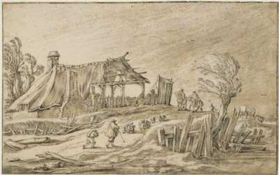 Strada di campagna con un gregge di pecore e dei cavalieri sotto una tempesta di pioggia da Esaias van de Velde