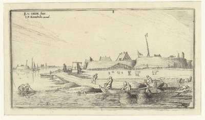 Barche a remi con pescatori davanti a un forte sulla Schelda da Esaias van de Velde