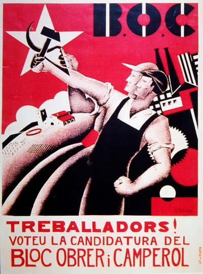 Manifesto elettorale per Bloc Obrer i Camperol (BLOC) c.1935 da Estenka Estenka