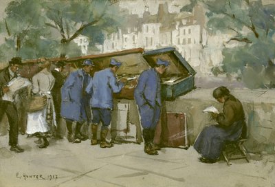 Soldati francesi e Bouquinistes lungo la Senna, 1917 da Ethel Hunter