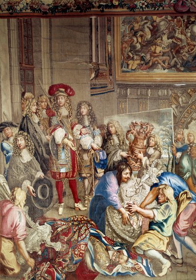 Visita di Luigi XIV alla Manifattura dei Gobelins alla presenza di Jean Baptiste Colbert (in profilo, a destra del re) e del pittore Charles Lebrun, 15 ottobre da Etienne (studio of) Le Blond