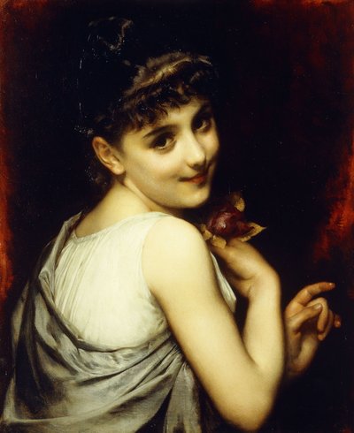 Una giovane bellezza con una rosa rossa da Etienne Adolphe Piot