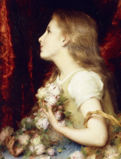Una giovane ragazza con un cesto di fiori da Etienne Adolphe Piot