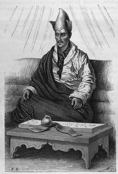 Ritratto di "Khutukcha", un alto sacerdote del Tibet negli anni 1870-1880 da Etienne Antoine Eugene Ronjat