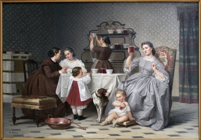 Le marmellate, detto anche La merenda di famiglia. Dipinto di Eugene Ronjat (1822-1912), olio su tela, circa 1860. Arte francese XIX secolo. Museo delle Belle Arti di Vienna (Isere) da Etienne Antoine Eugene Ronjat