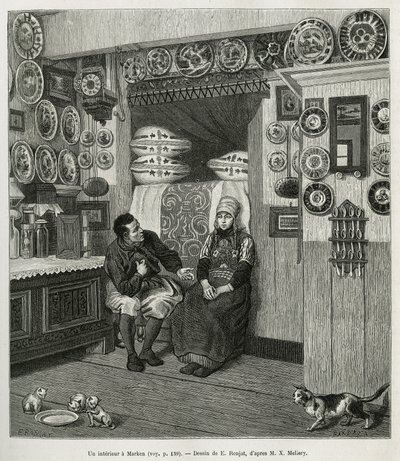 Un interno a Marken (Paesi Bassi), incisione da un disegno di E.Ronjat, per illustrare la storia dei Paesi Bassi, di Charles de Coster, nel 1878, pubblicata in Le tour du monde, sotto la direzione di Edouard Charton da Etienne Antoine Eugene Ronjat