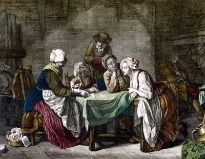 Donna che tira le carte, sd. XVIII secolo da Etienne Aubry