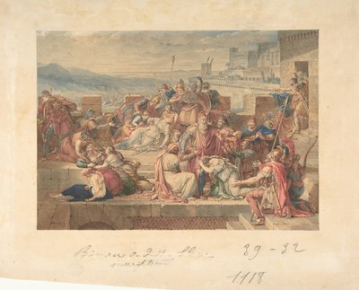 Priamo e la sua famiglia piangono la morte di Ettore da Etienne Barthelemy Garnier