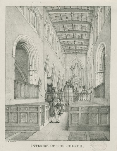 Interno della Chiesa di Tamworth: litografia da Etienne Bruno Hamel