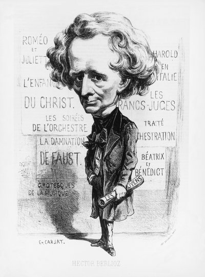 Caricatura del compositore Hector Berlioz da Etienne Carjat