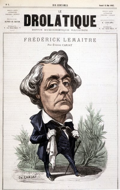 Il Drolatico, Frédérick Lemaitre (1800/1876), famoso attore per i suoi ruoli drammatici, vicino a Victor Hugo. Caricatura di Carjat da Etienne Carjat