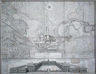 Mappa della città di Rastadt, dei suoi dintorni e del castello da Etienne Claude Voysard