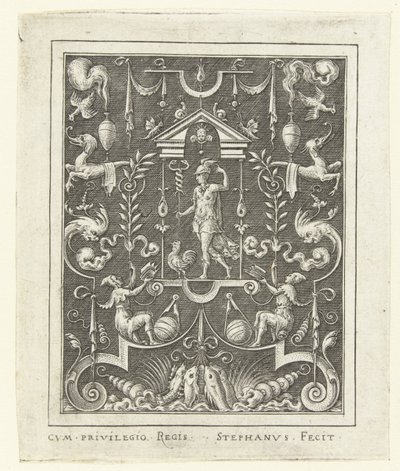 Mercurio (serie: Decorazioni piatte con figure divine in una cornice di grottesche) da Etienne Delaune