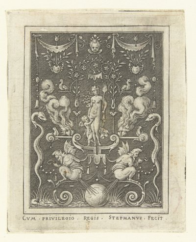 Venere con Amore tra quattro cuori ardenti da Etienne Delaune