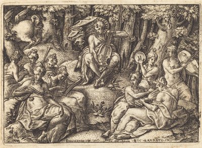 Apollo sul Monte Parnaso da Etienne Delaune after Niccolò dell