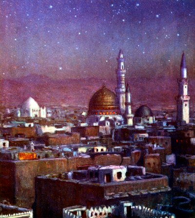 Veduta di Medina, Arabia, al chiaro di luna, mostrando la cupola della Tomba del Profeta da Alphonse Etienne Dinet