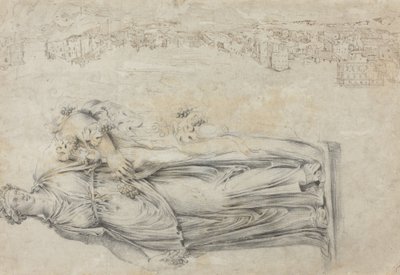 Veduta del Tevere; Copia di una scultura romana di una Baccante da Etienne Duperac