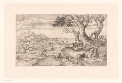 Paesaggio con satiressa che allatta un piccolo satiro da Etienne Dupérac (attributed to)