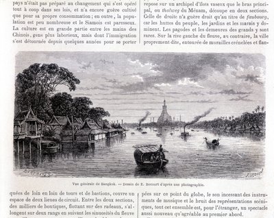 Veduta generale di Bangkok. Disegno di E. Bocourt. da Etienne Gabriel Bocourt