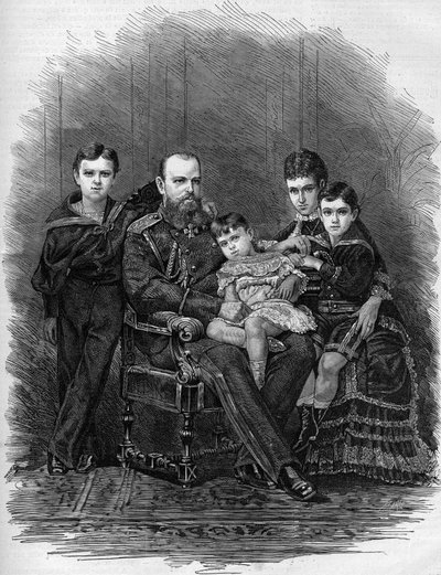 Ritratto della famiglia imperiale russa nel 1881: Zar Alessandro III (1845-1894) e Maria Feodorovna (o Fiodorovna, o Fedorovna) (Maria Sofia Dagmar) da Etienne Gabriel Bocourt