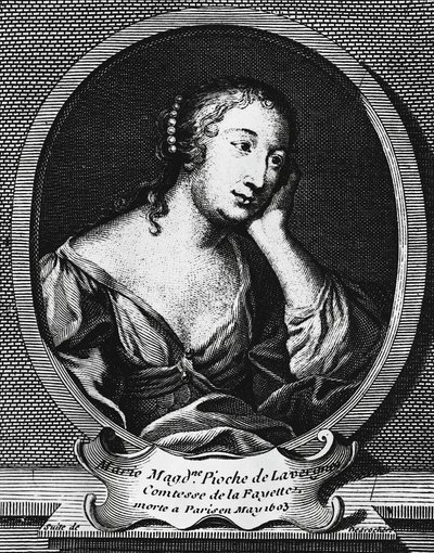 Medaglione ritratto di Marie-Madeleine Pioche de La Vergne, contessa di La Fayette, incisione di Etienne Jehandier Desrochers da Etienne Jehandier Desrochers