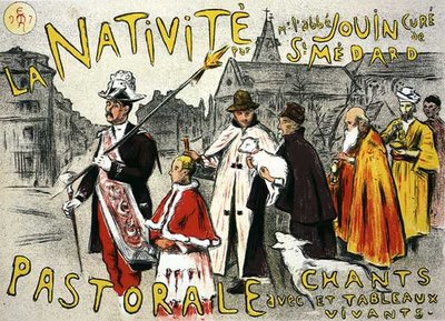 Riproduzione di un poster che pubblicizza un Presepe con canti e immagini viventi da Etienne Moreau Nelaton