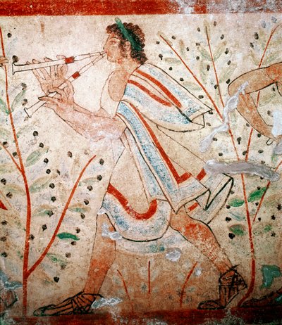 Un suonatore di flauto (dettaglio di un affresco, V secolo a.C.) da Etruscan